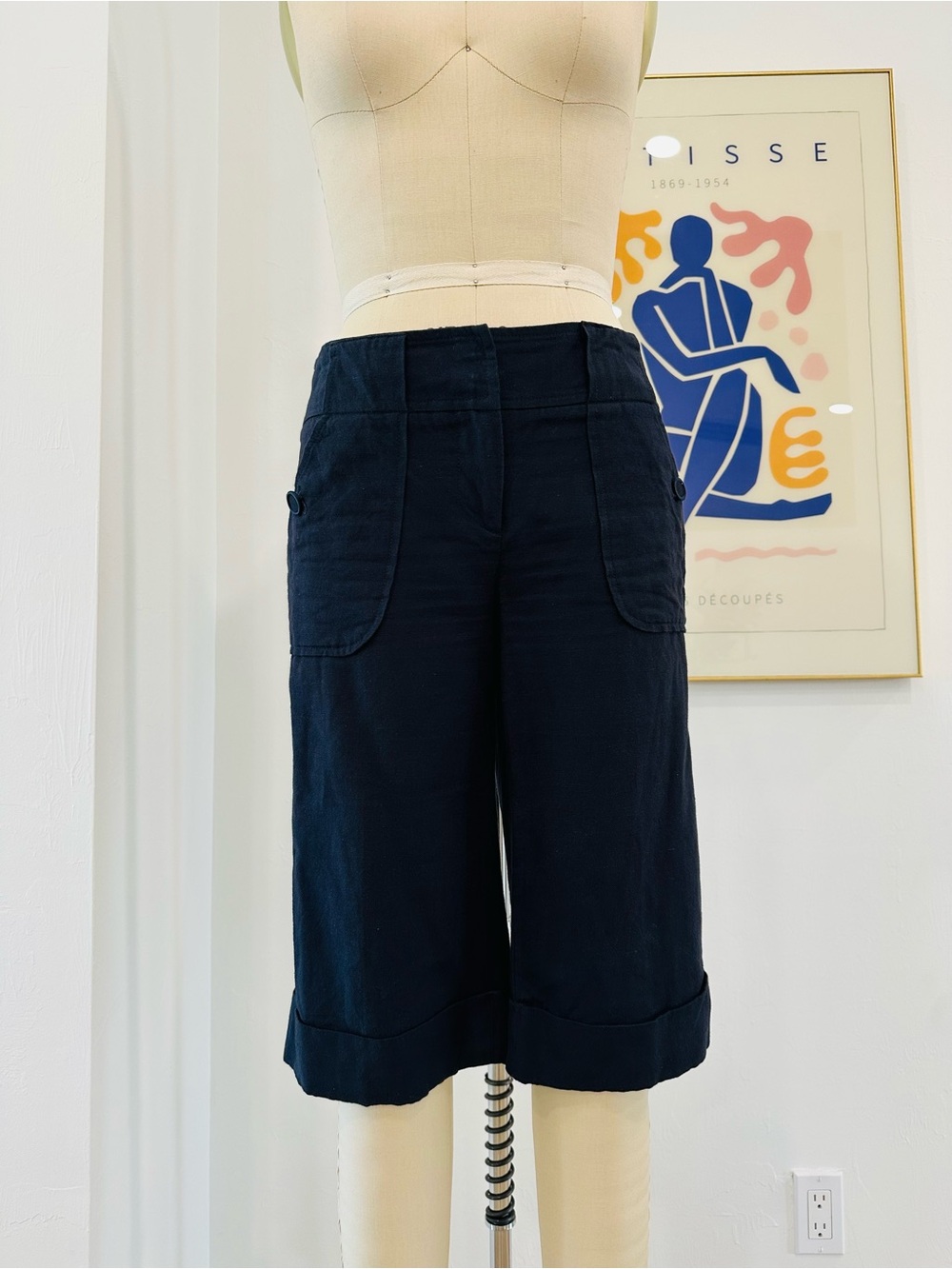 Diane Von Furstenberg Navy Linen-Cotton Clam Digger Pants